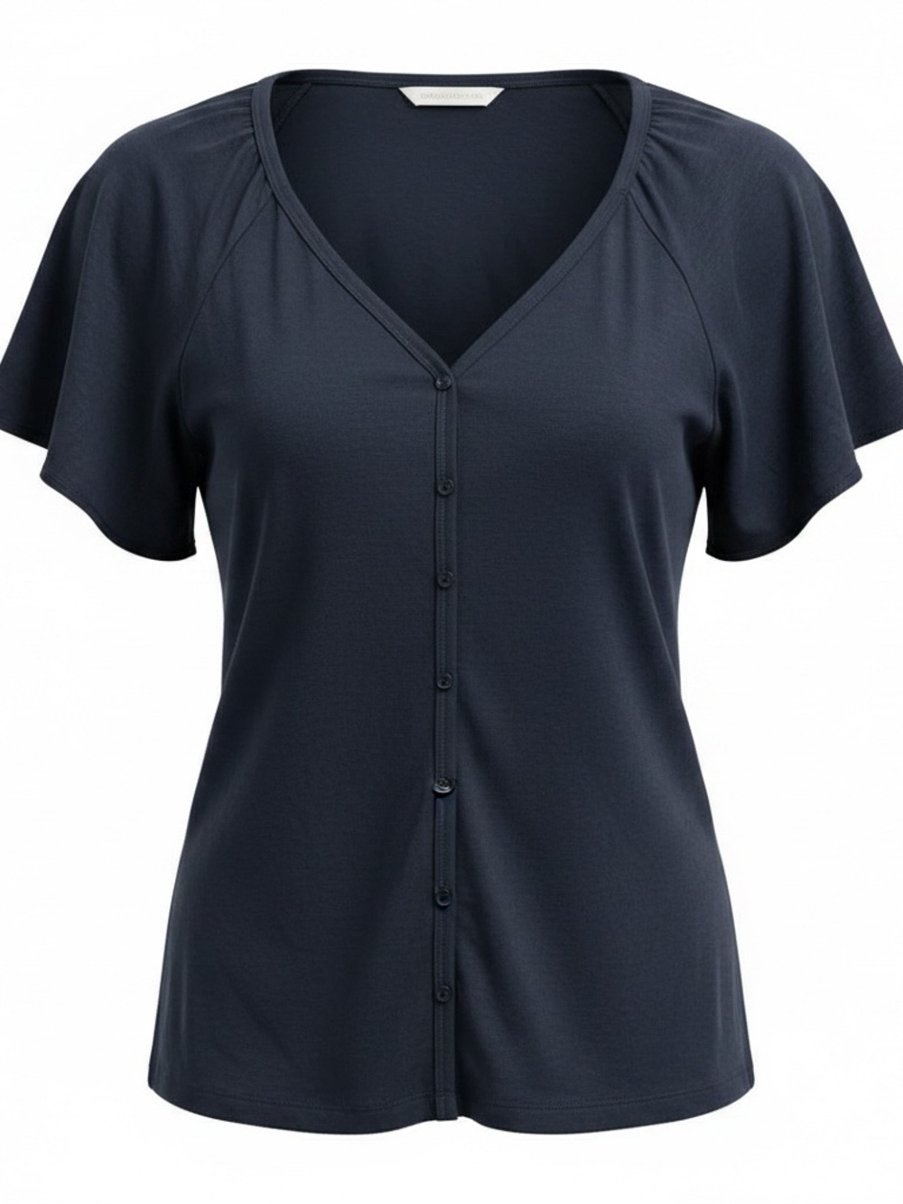 LC Lauren Conrad Navy Button-Front Short Sleeve V-Neck Top